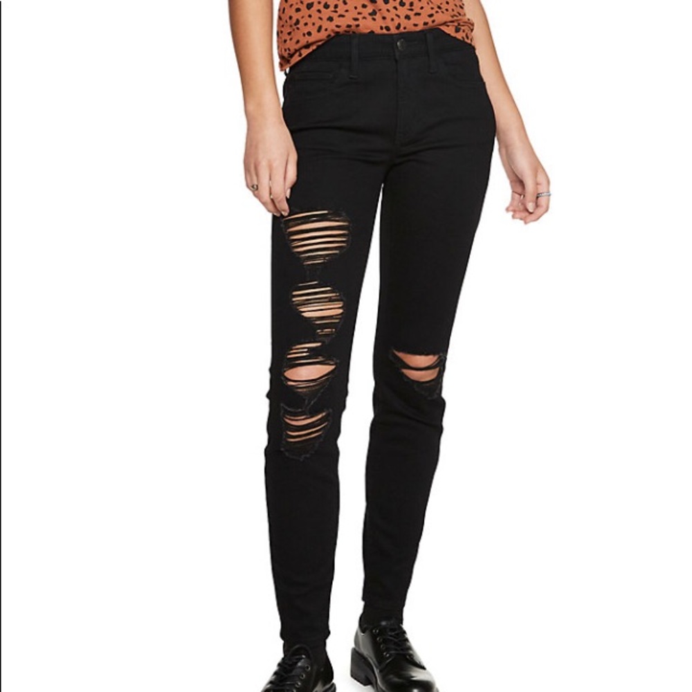 Low rise distressed skinny jeans - black
